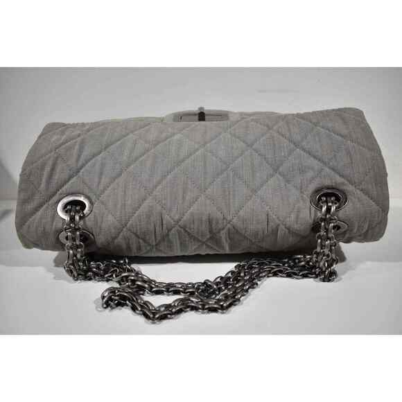 Chanel XXL Maxi 2.55 Reissue Airlines Classic Flap Grey Denim Logo Shoulder Bag - Picture 7 of 12